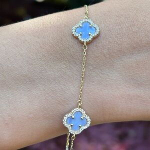 Rachel Zoe Blue Clover Gold Plated Sterling Silver Bracelet